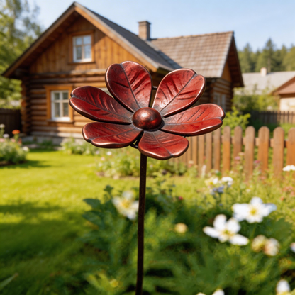 🌸Garden Decor Metal Flower Stake – Outdoor & Indoor Lawn, Balcony, Flower Bed – Perfect Gift for Garden Lovers – Handcrafted Red Flower Accent