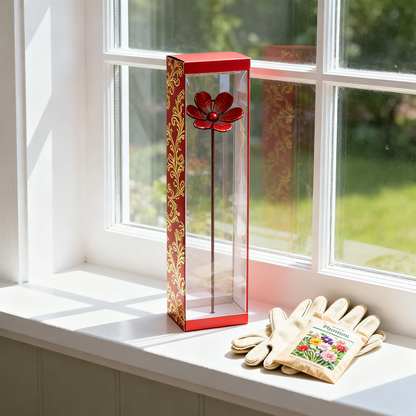 🌸Garden Decor Metal Flower Stake – Outdoor & Indoor Lawn, Balcony, Flower Bed – Perfect Gift for Garden Lovers – Handcrafted Red Flower Accent