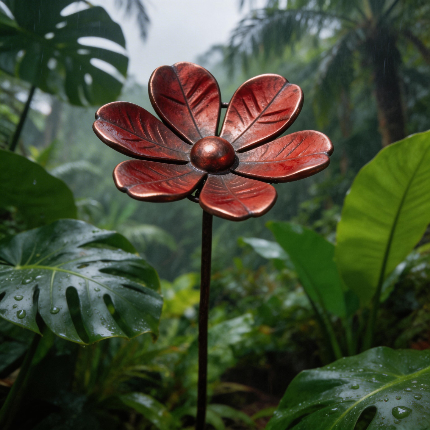 🌸Garden Decor Metal Flower Stake – Outdoor & Indoor Lawn, Balcony, Flower Bed – Perfect Gift for Garden Lovers – Handcrafted Red Flower Accent