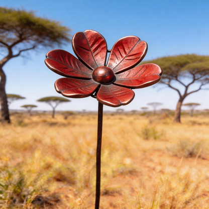 🌸Garden Decor Metal Flower Stake – Outdoor & Indoor Lawn, Balcony, Flower Bed – Perfect Gift for Garden Lovers – Handcrafted Red Flower Accent