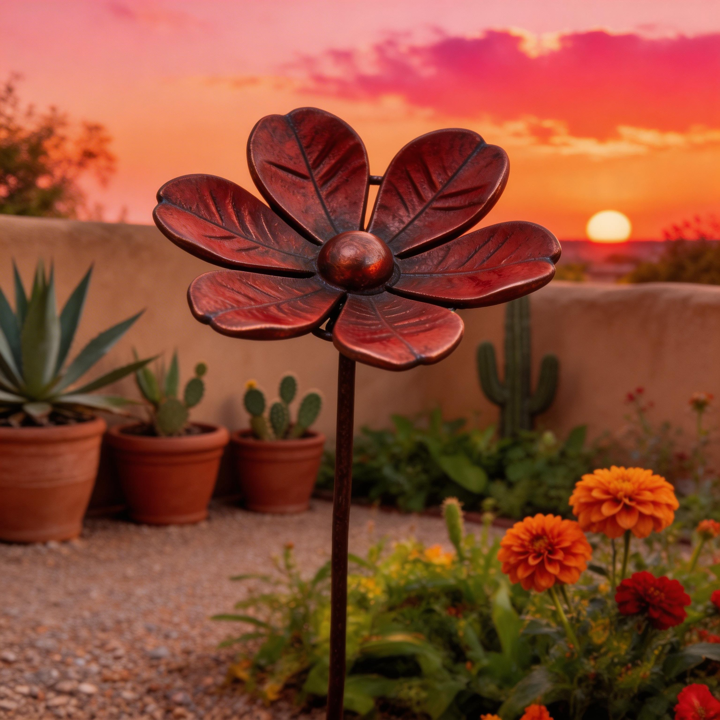 🌸Garden Decor Metal Flower Stake – Outdoor & Indoor Lawn, Balcony, Flower Bed – Perfect Gift for Garden Lovers – Handcrafted Red Flower Accent