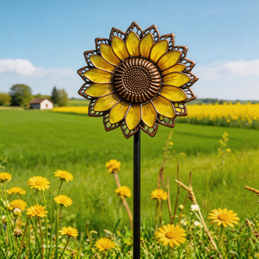 🌻【Multi-Functional Garden Sunflower Metal Stake】Outdoor & Indoor Lawn, Balcony, FlowerBed - Perfect Gift for Garden Lovers - Handcrafted Flower Accent