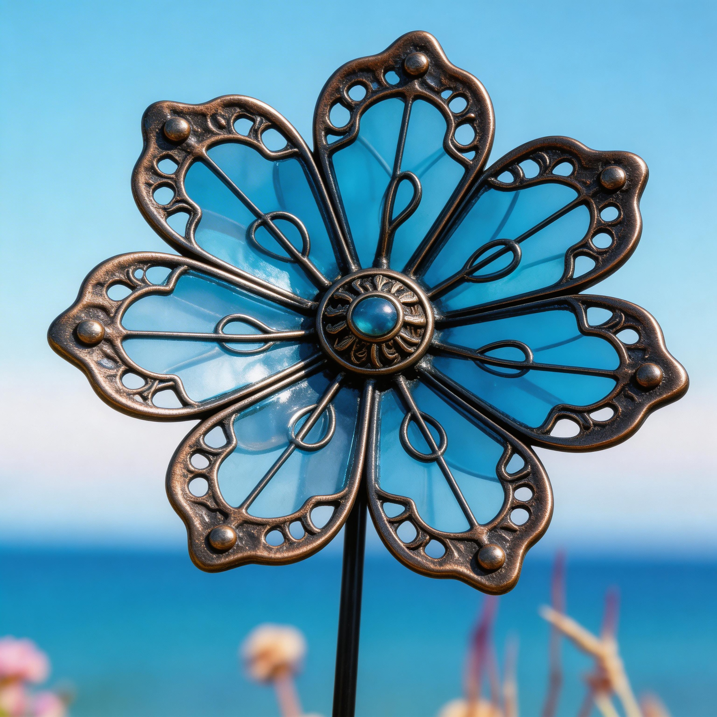 【Multi-Functional Garden Blue Flower Metal Stake】Outdoor & Indoor Lawn, Balcony, Flower Bed – Perfect Gift for Garden Lovers – Handcrafted Flower Accent ✅