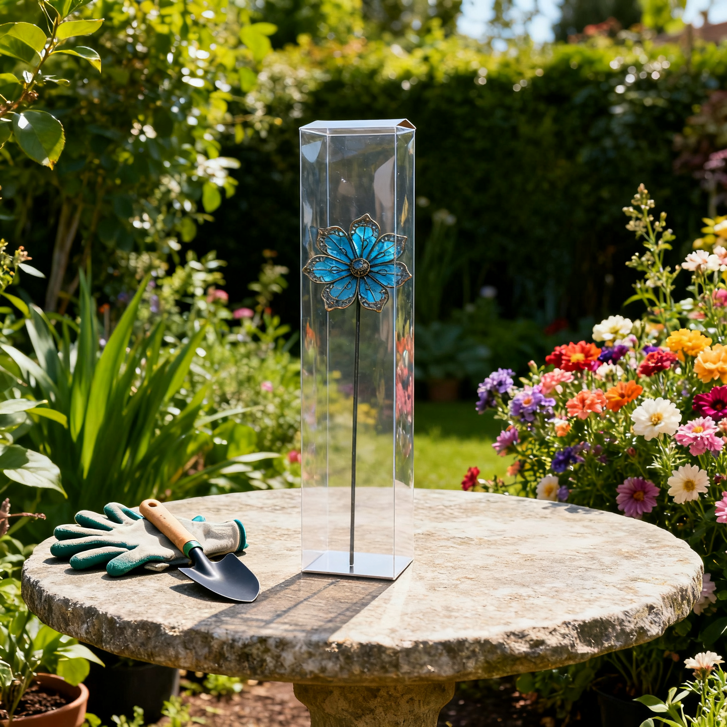 【Multi-Functional Garden Blue Flower Metal Stake】Outdoor & Indoor Lawn, Balcony, Flower Bed – Perfect Gift for Garden Lovers – Handcrafted Flower Accent ✅