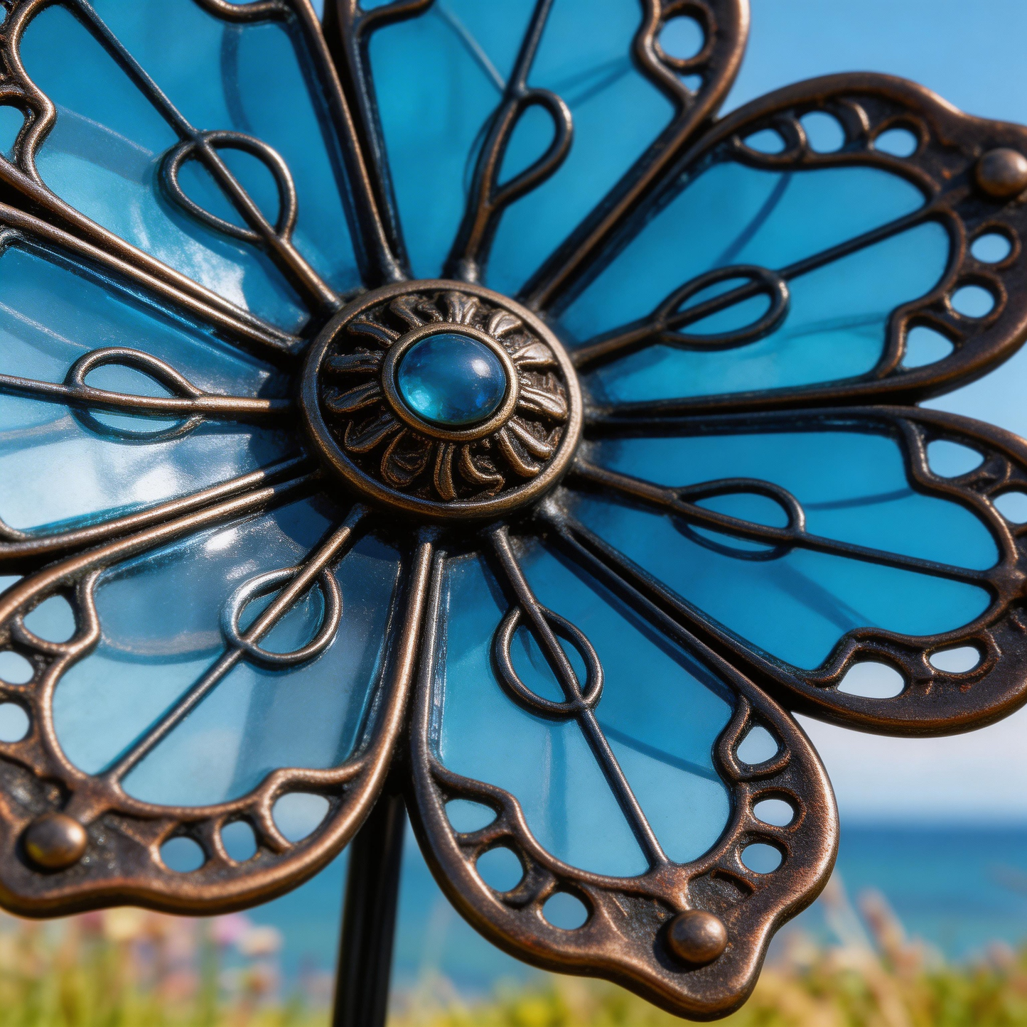 【Multi-Functional Garden Blue Flower Metal Stake】Outdoor & Indoor Lawn, Balcony, Flower Bed – Perfect Gift for Garden Lovers – Handcrafted Flower Accent ✅