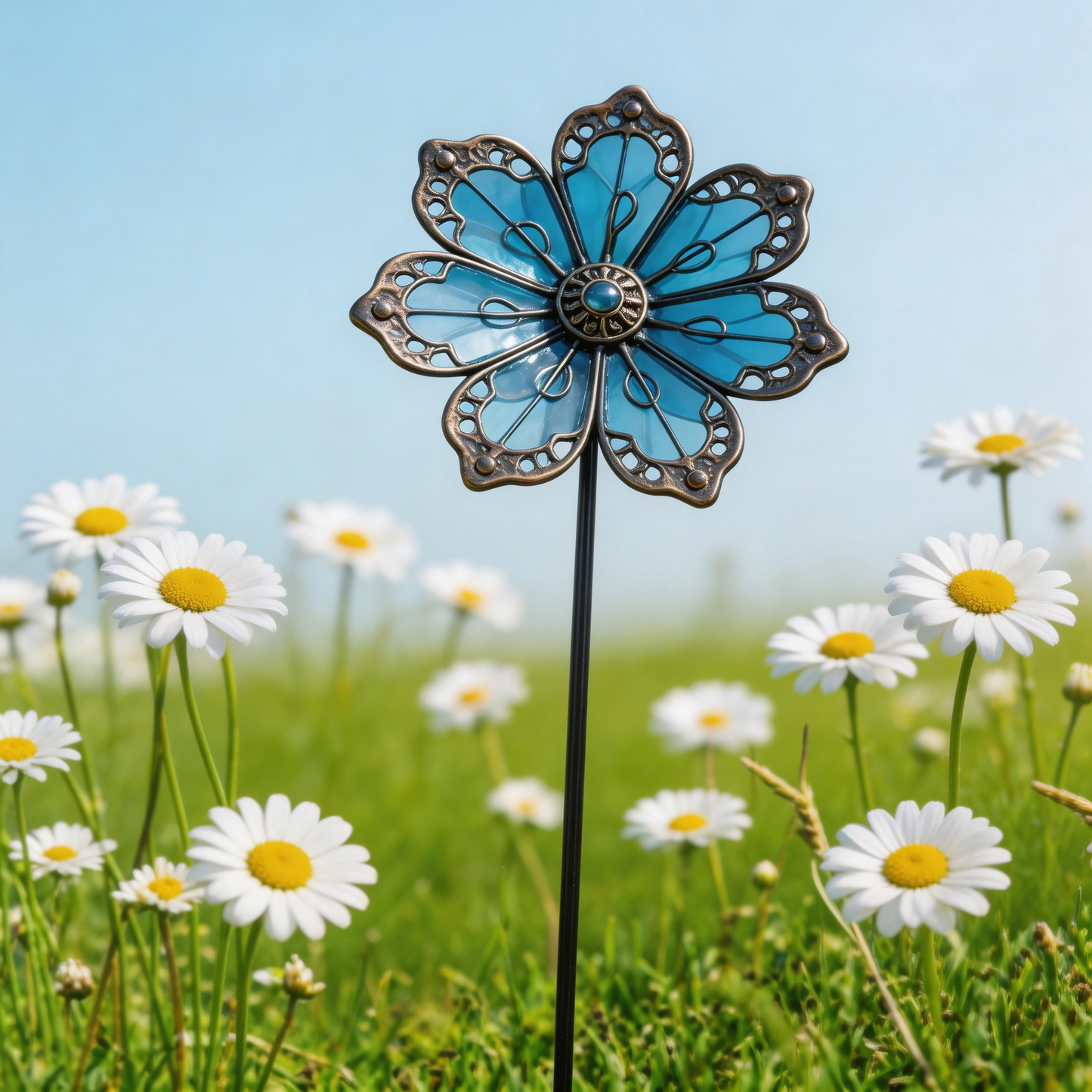 【Multi-Functional Garden Blue Flower Metal Stake】Outdoor & Indoor Lawn, Balcony, Flower Bed – Perfect Gift for Garden Lovers – Handcrafted Flower Accent ✅