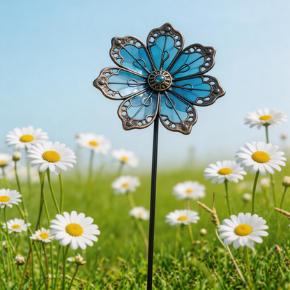 【Multi-Functional Garden Blue Flower Metal Stake】Outdoor & Indoor Lawn, Balcony, Flower Bed – Perfect Gift for Garden Lovers – Handcrafted Flower Accent ✅