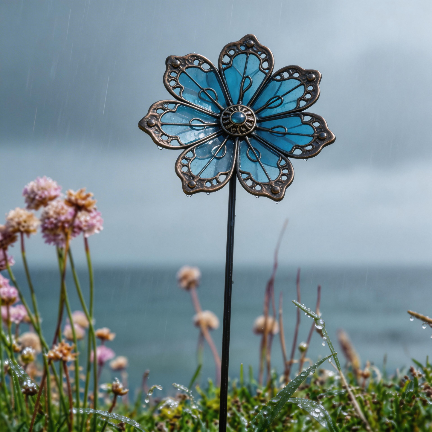 【Multi-Functional Garden Blue Flower Metal Stake】Outdoor & Indoor Lawn, Balcony, Flower Bed – Perfect Gift for Garden Lovers – Handcrafted Flower Accent ✅