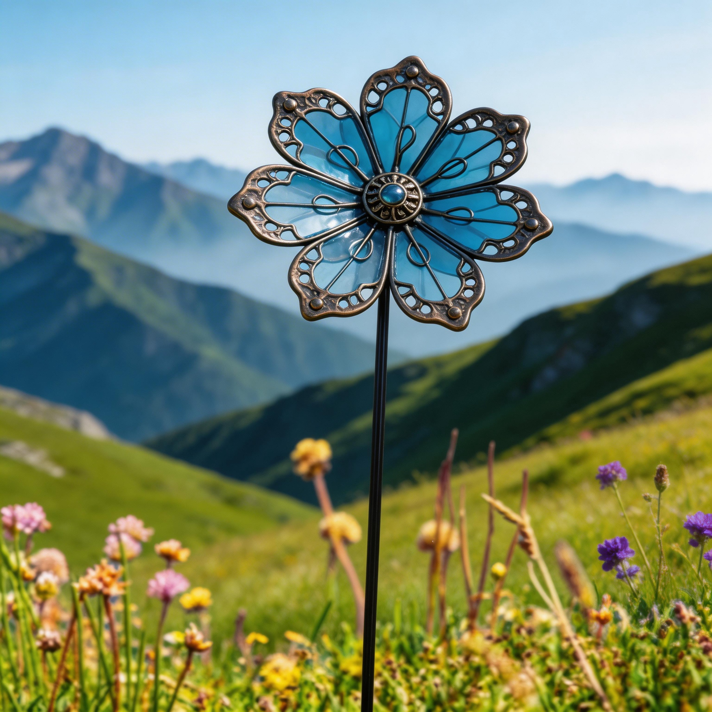 【Multi-Functional Garden Blue Flower Metal Stake】Outdoor & Indoor Lawn, Balcony, Flower Bed – Perfect Gift for Garden Lovers – Handcrafted Flower Accent ✅
