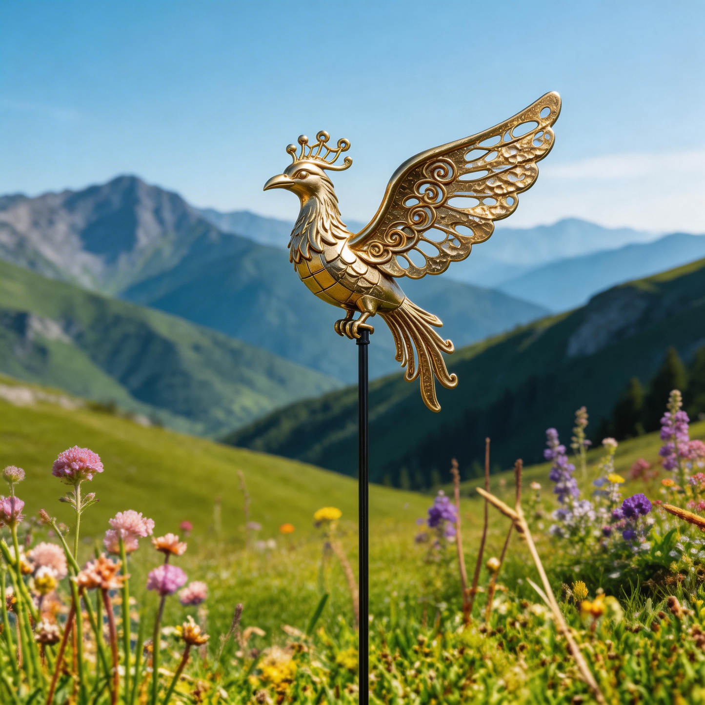 🐦‍🔥【Multi-Functional Garden Phoenix Metal Stake】 Outdoor & Indoor Lawn, Balcony, FlowerBed - Perfect Gift for Garden Lovers - Handcrafted Phoenix Accent