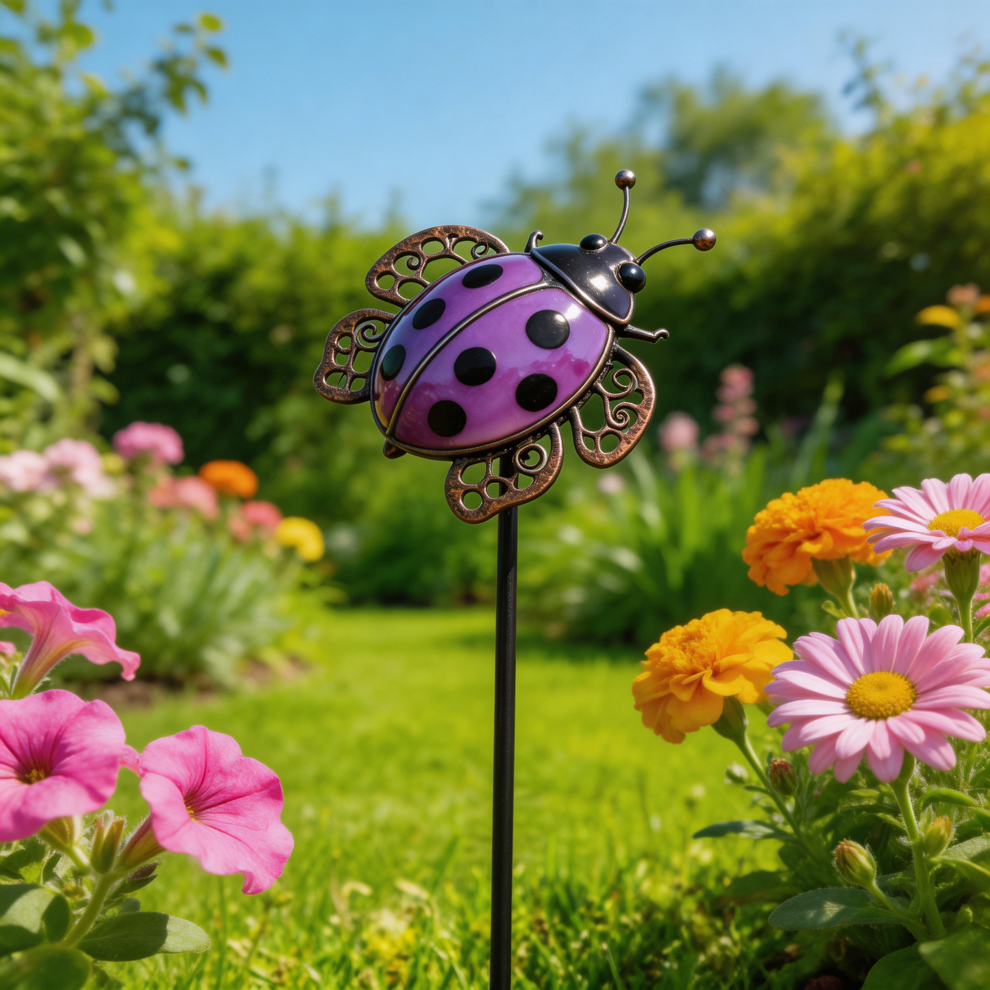 🐞【Multi-Functional Garden Ladybug Metal Stake】 Outdoor & Indoor Lawn, Balcony, FlowerBed - Perfect Gift for Garden Lovers - Handcrafted Ladybug Accent